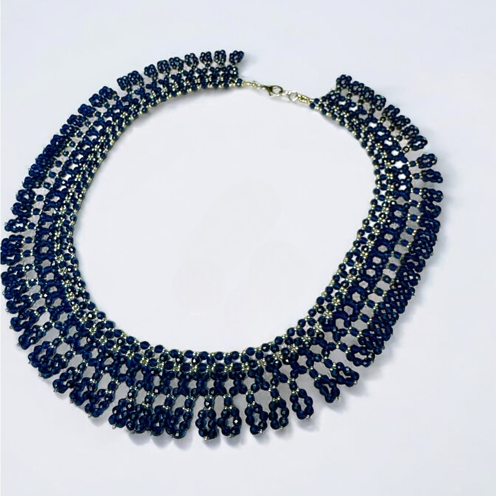Handmade “Sapphire” Glass Seed Bead Ukrainian Gerdan Necklace- Formal Pa… - Picture 4 of 8